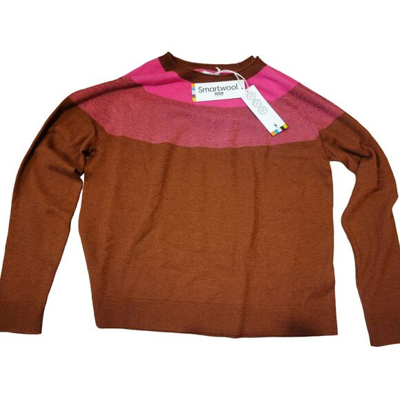 Smartwool Edgewood Colorblock Crew Sweater Women's XL Pecan Brown Heather - Picture 2 of 5
